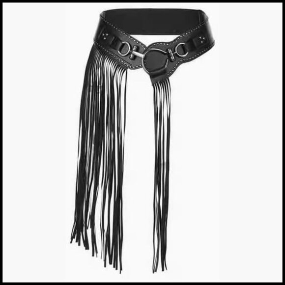 Faux Leather Punk Style Tassel Skirt Belt with Rivet Details main image 7